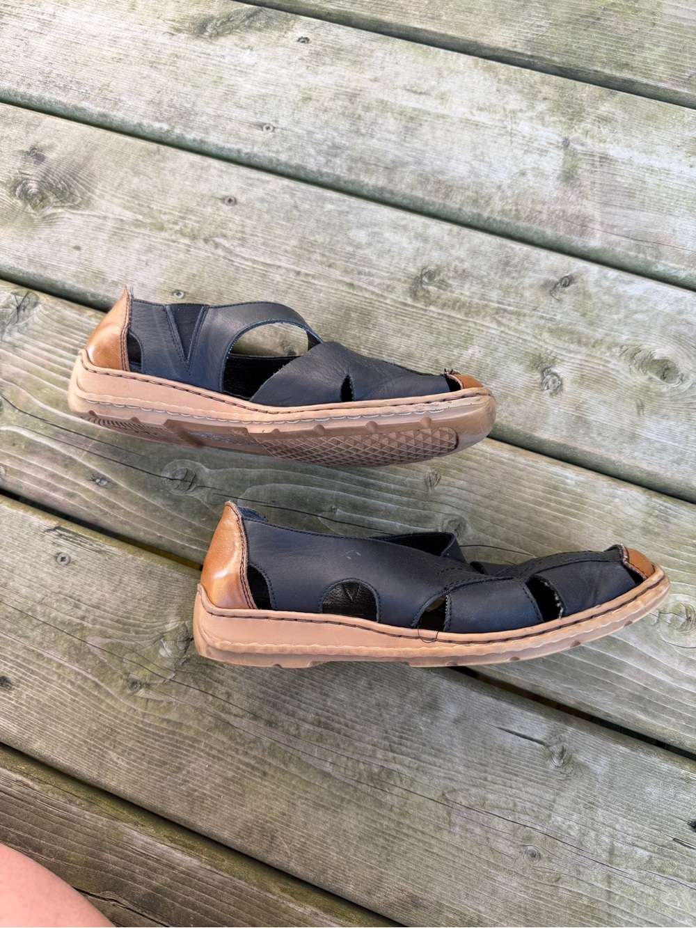 Rieker Women's EU 37 Black Brown Leather Comfort Slip-On Sandals - Picture 3 of 9